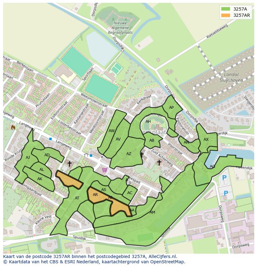 Afbeelding van het postcodegebied 3257 AR op de kaart.
