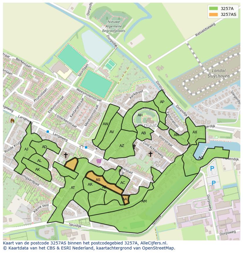 Afbeelding van het postcodegebied 3257 AS op de kaart.
