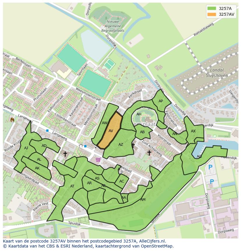 Afbeelding van het postcodegebied 3257 AV op de kaart.