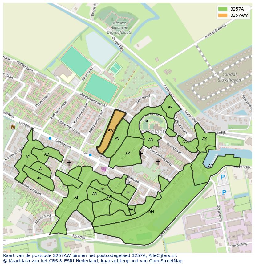 Afbeelding van het postcodegebied 3257 AW op de kaart.