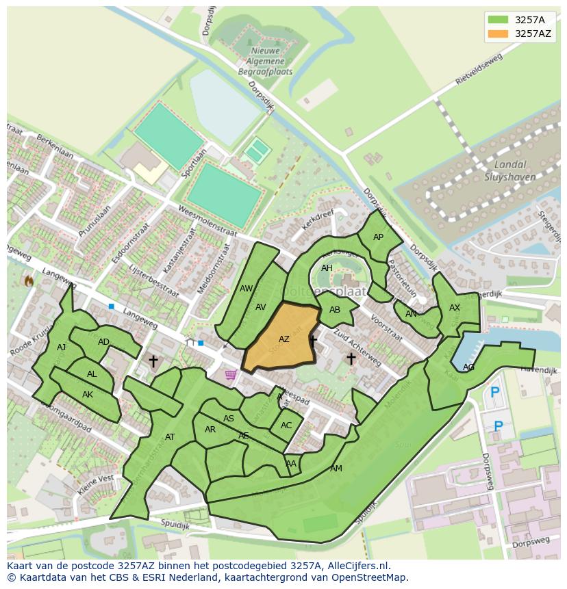 Afbeelding van het postcodegebied 3257 AZ op de kaart.