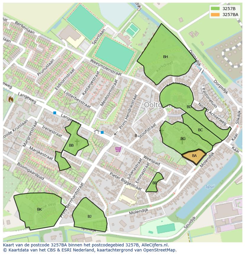 Afbeelding van het postcodegebied 3257 BA op de kaart.