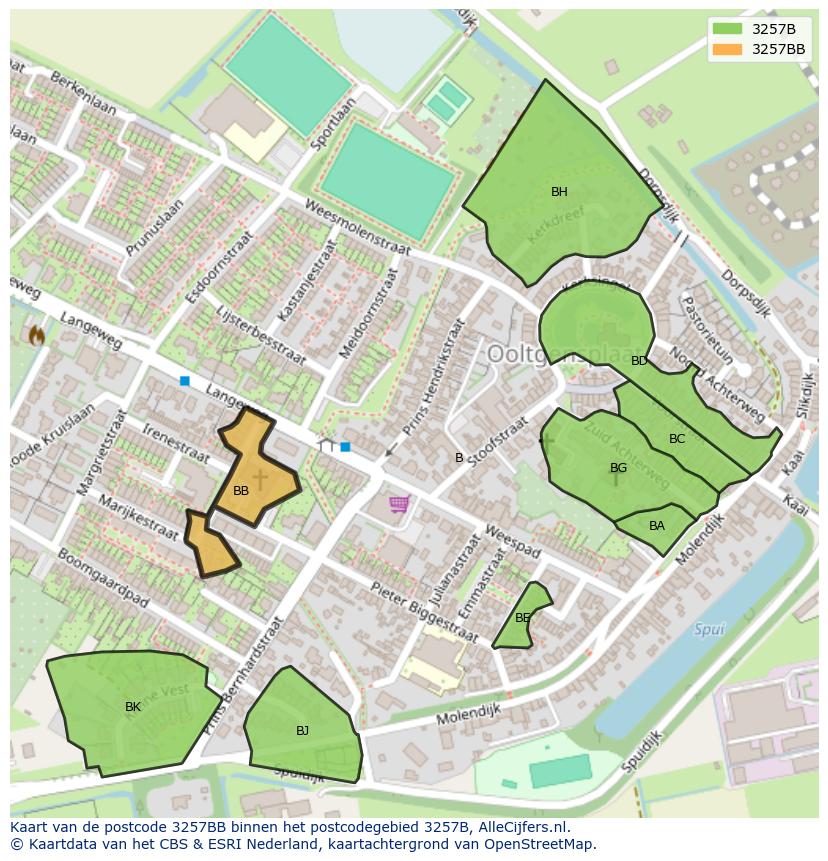 Afbeelding van het postcodegebied 3257 BB op de kaart.