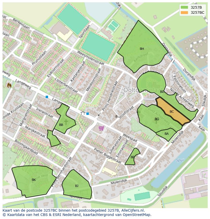 Afbeelding van het postcodegebied 3257 BC op de kaart.