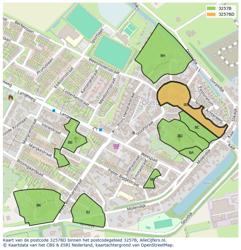 Afbeelding van het postcodegebied 3257 BD op de kaart.