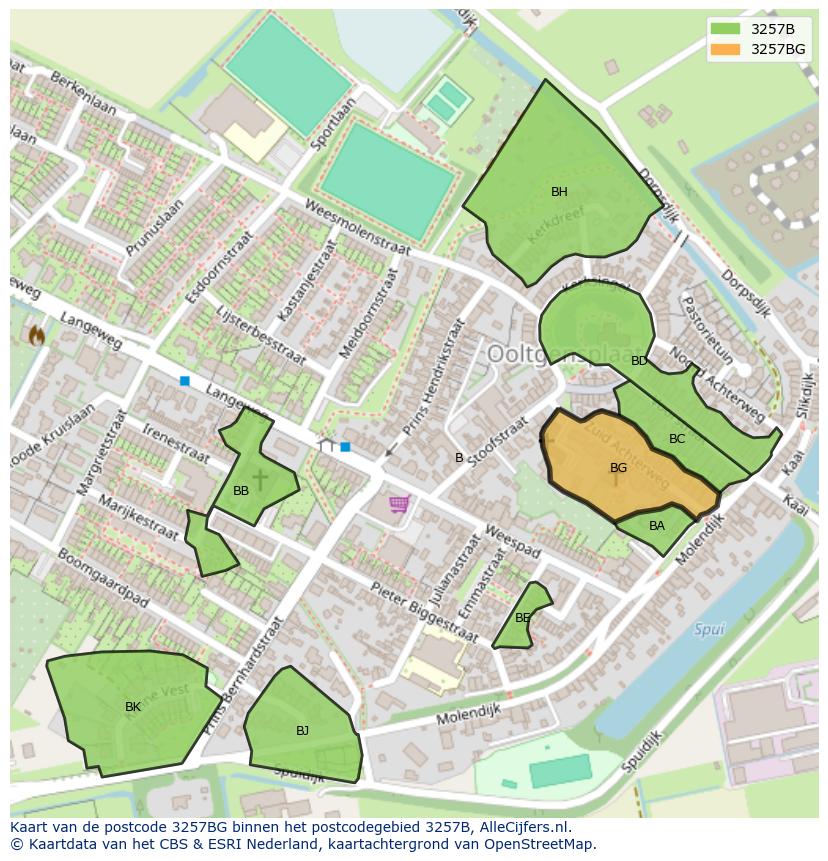 Afbeelding van het postcodegebied 3257 BG op de kaart.