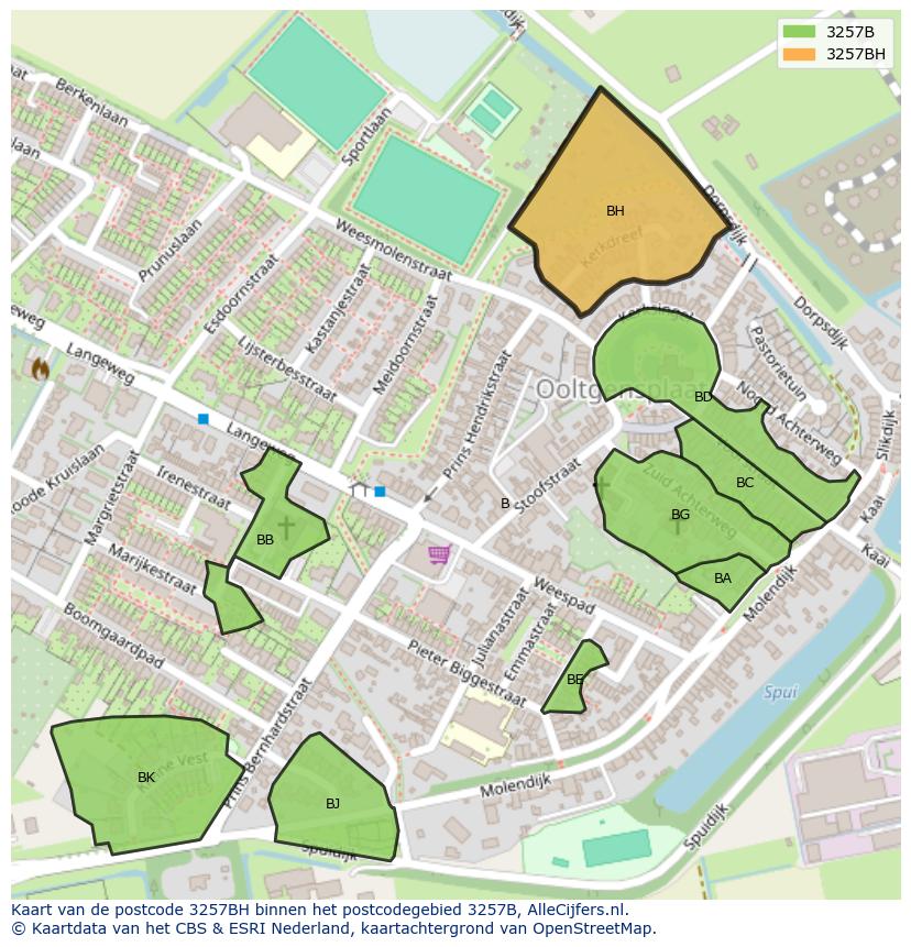 Afbeelding van het postcodegebied 3257 BH op de kaart.