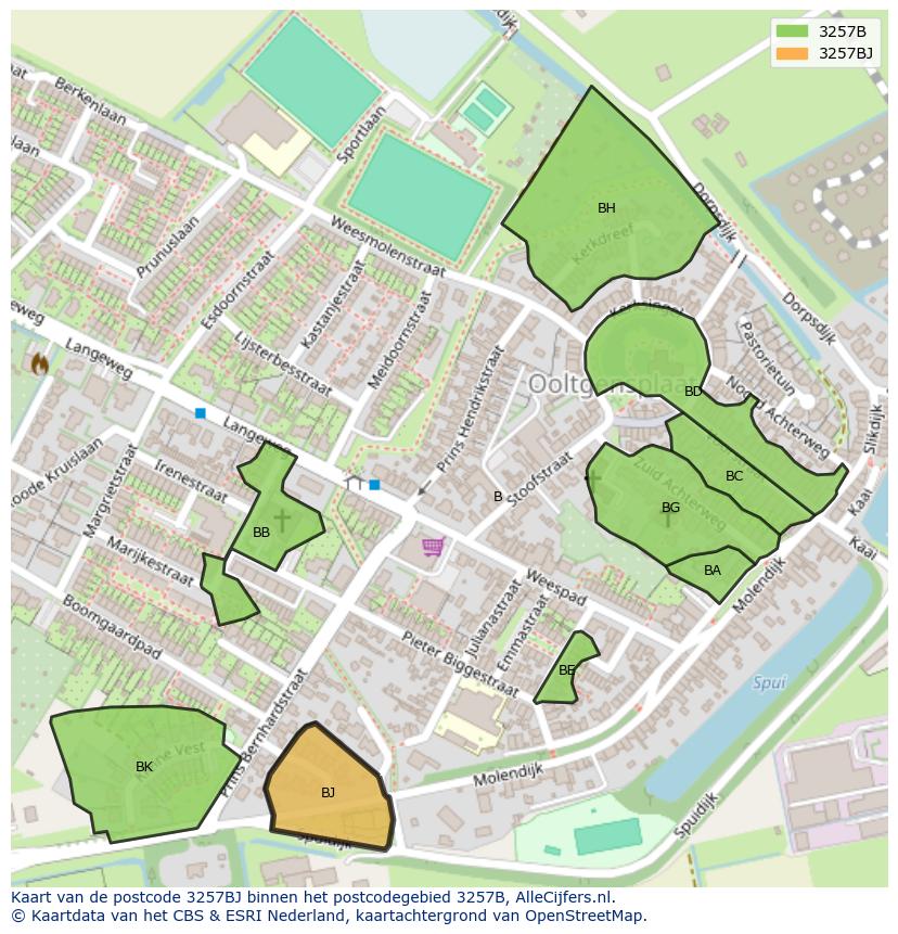 Afbeelding van het postcodegebied 3257 BJ op de kaart.