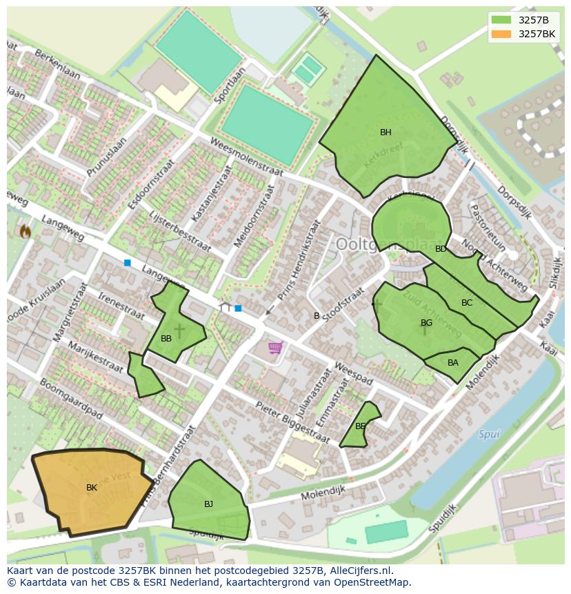 Afbeelding van het postcodegebied 3257 BK op de kaart.