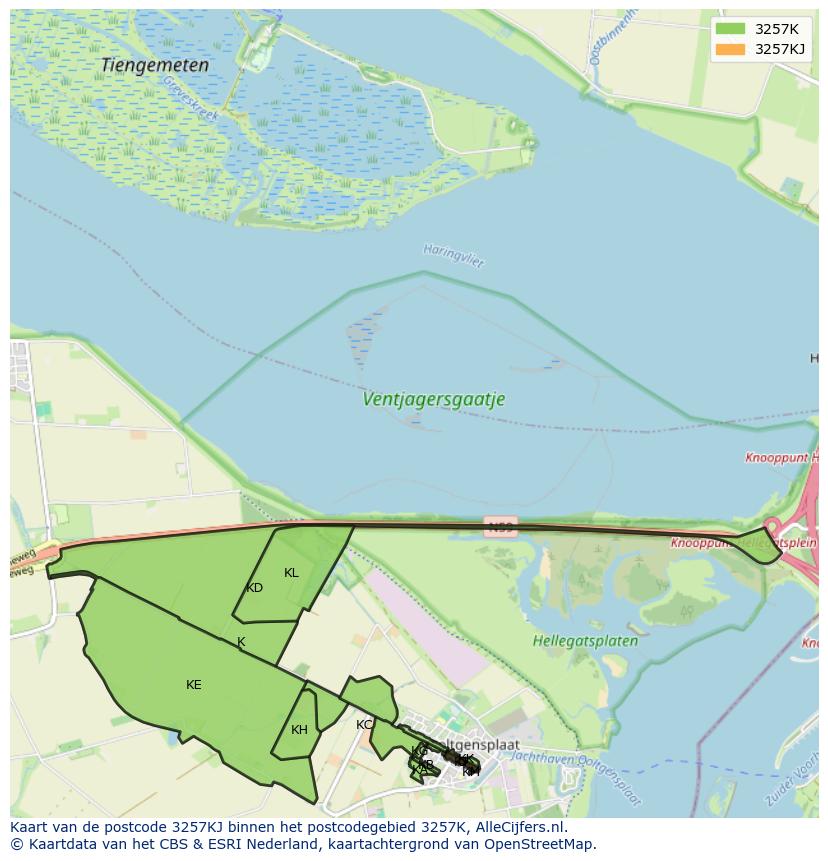 Afbeelding van het postcodegebied 3257 KJ op de kaart.