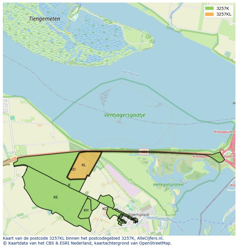 Afbeelding van het postcodegebied 3257 KL op de kaart.