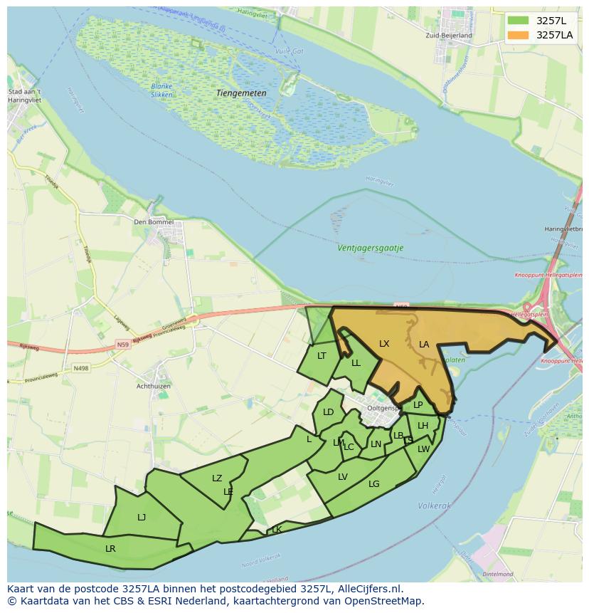Afbeelding van het postcodegebied 3257 LA op de kaart.