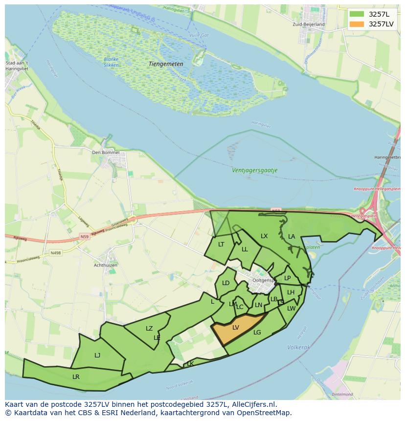 Afbeelding van het postcodegebied 3257 LV op de kaart.