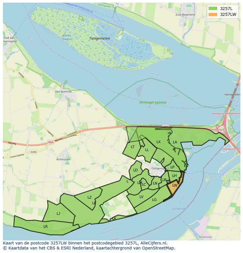 Afbeelding van het postcodegebied 3257 LW op de kaart.