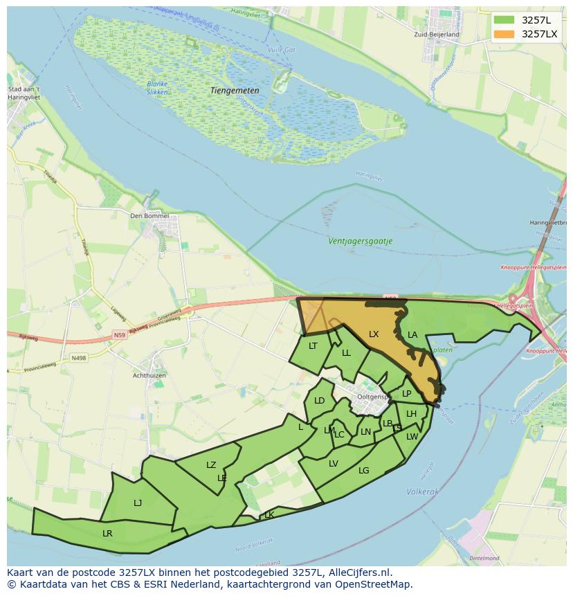Afbeelding van het postcodegebied 3257 LX op de kaart.