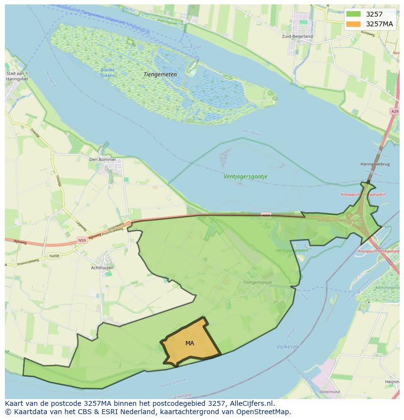 Afbeelding van het postcodegebied 3257 MA op de kaart.