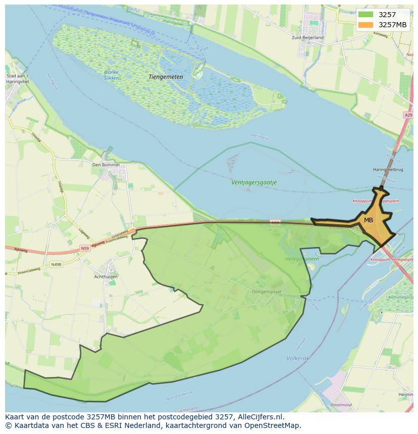 Afbeelding van het postcodegebied 3257 MB op de kaart.