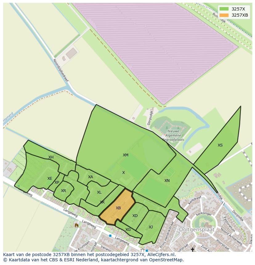 Afbeelding van het postcodegebied 3257 XB op de kaart.