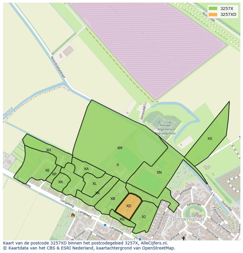 Afbeelding van het postcodegebied 3257 XD op de kaart.