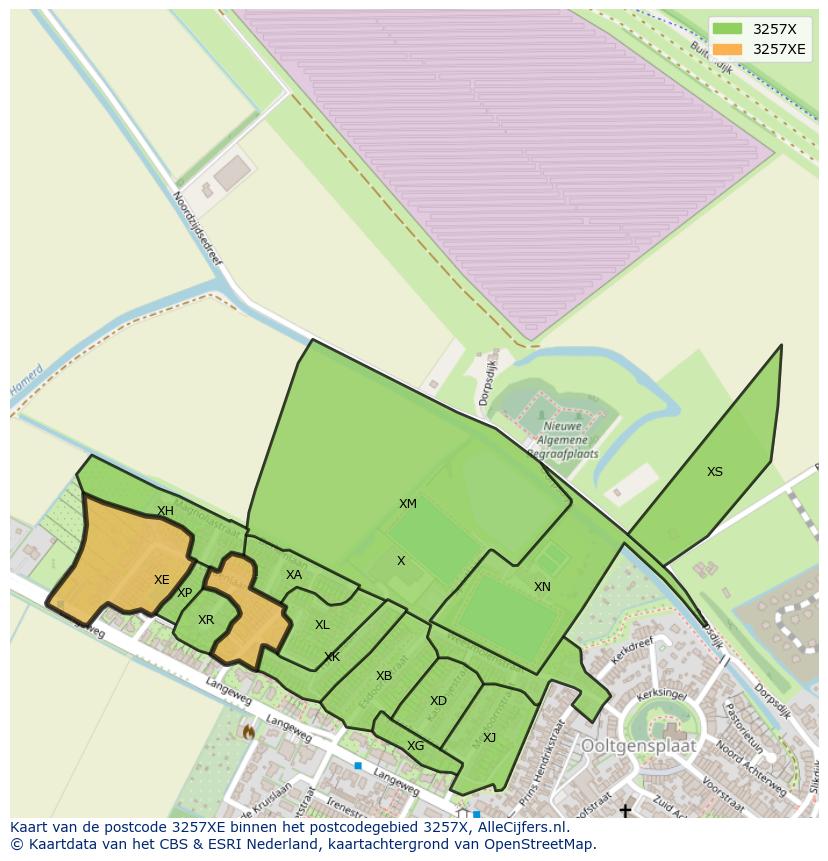 Afbeelding van het postcodegebied 3257 XE op de kaart.