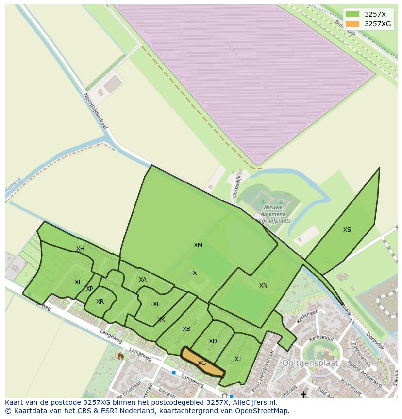Afbeelding van het postcodegebied 3257 XG op de kaart.