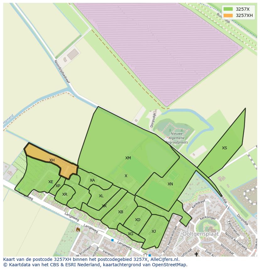 Afbeelding van het postcodegebied 3257 XH op de kaart.