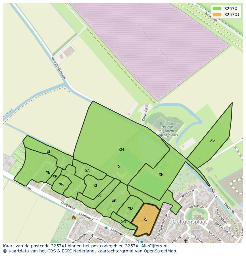 Afbeelding van het postcodegebied 3257 XJ op de kaart.