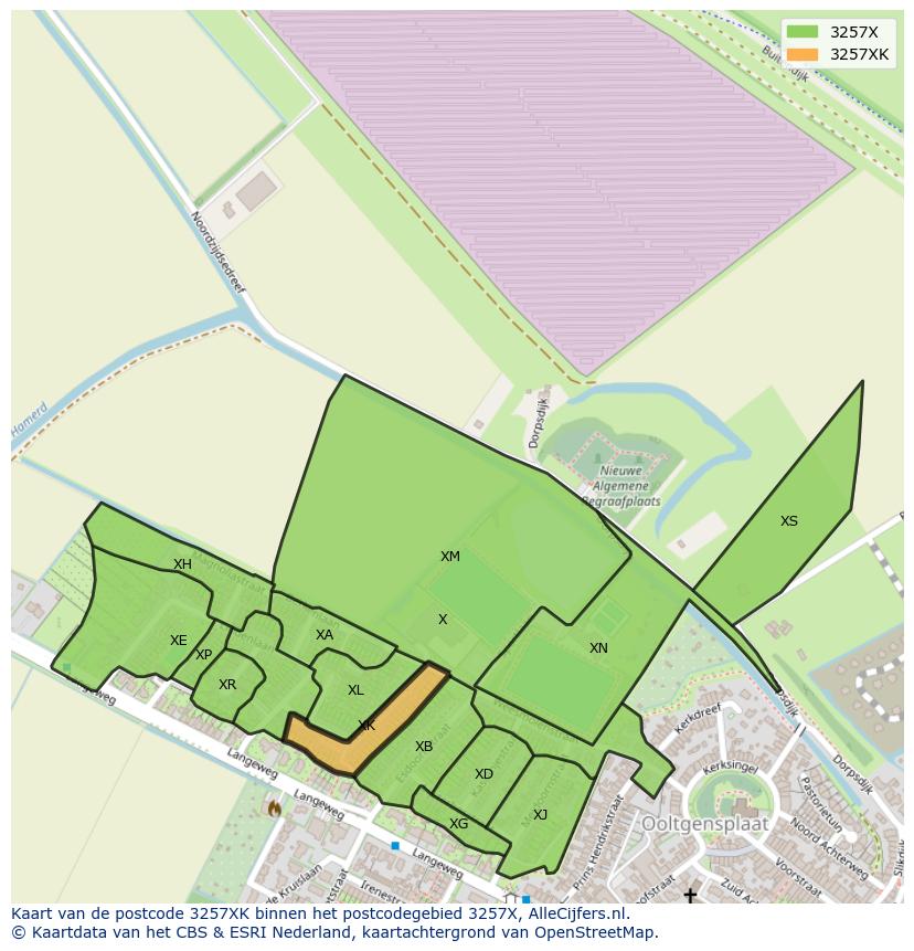 Afbeelding van het postcodegebied 3257 XK op de kaart.