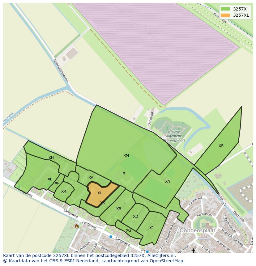 Afbeelding van het postcodegebied 3257 XL op de kaart.