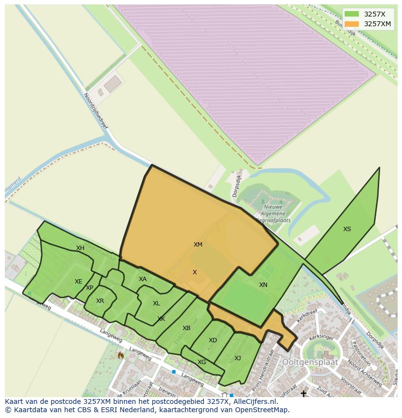 Afbeelding van het postcodegebied 3257 XM op de kaart.