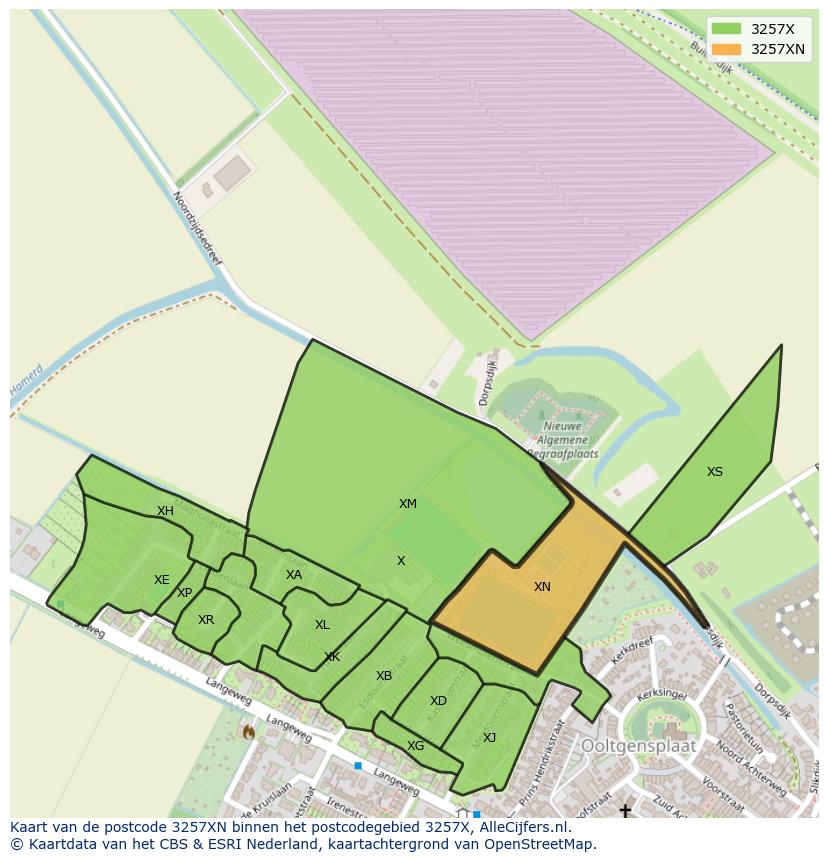 Afbeelding van het postcodegebied 3257 XN op de kaart.