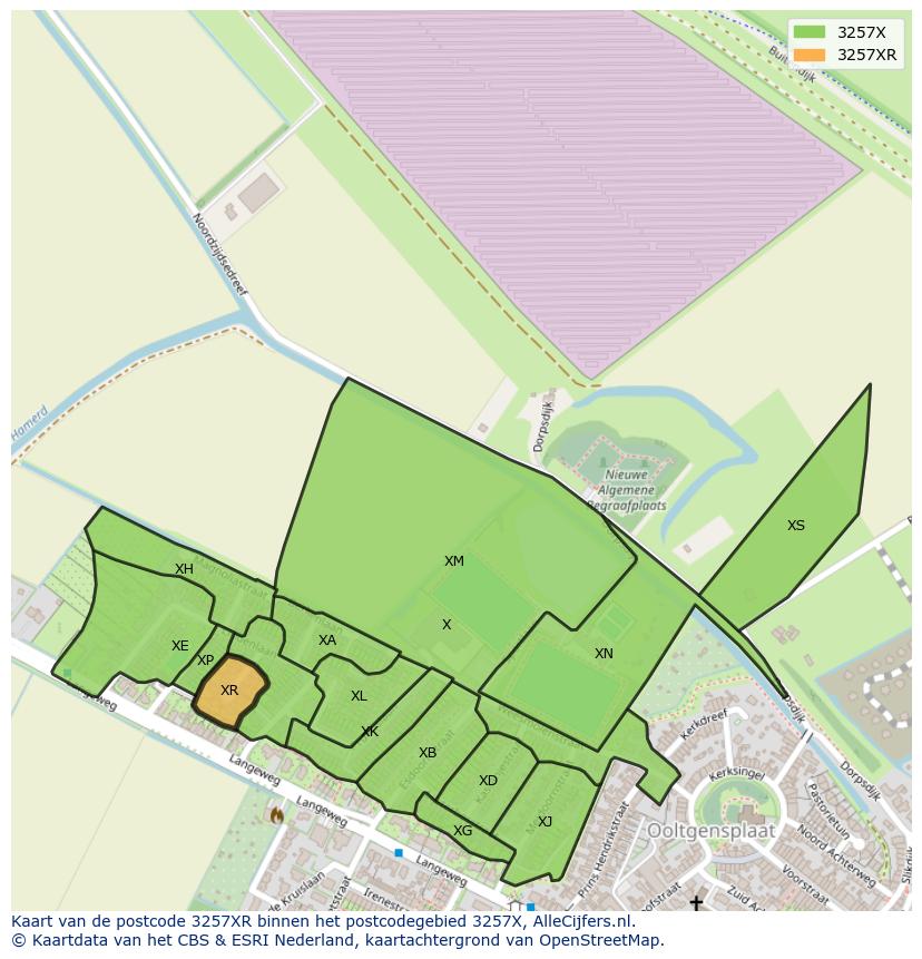 Afbeelding van het postcodegebied 3257 XR op de kaart.