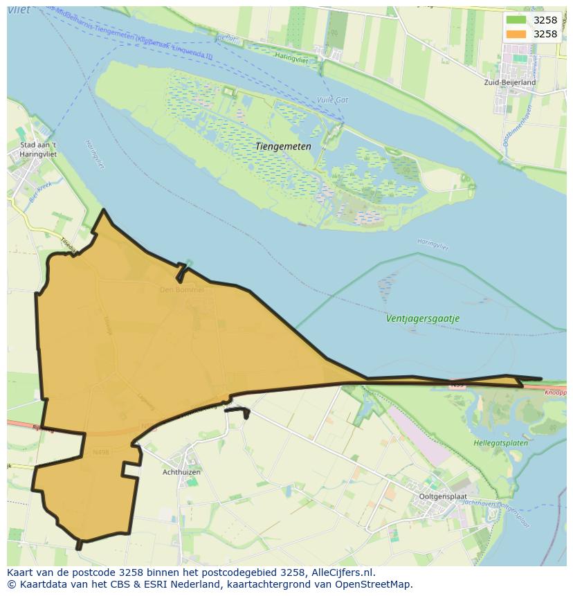 Afbeelding van het postcodegebied 3258 op de kaart.