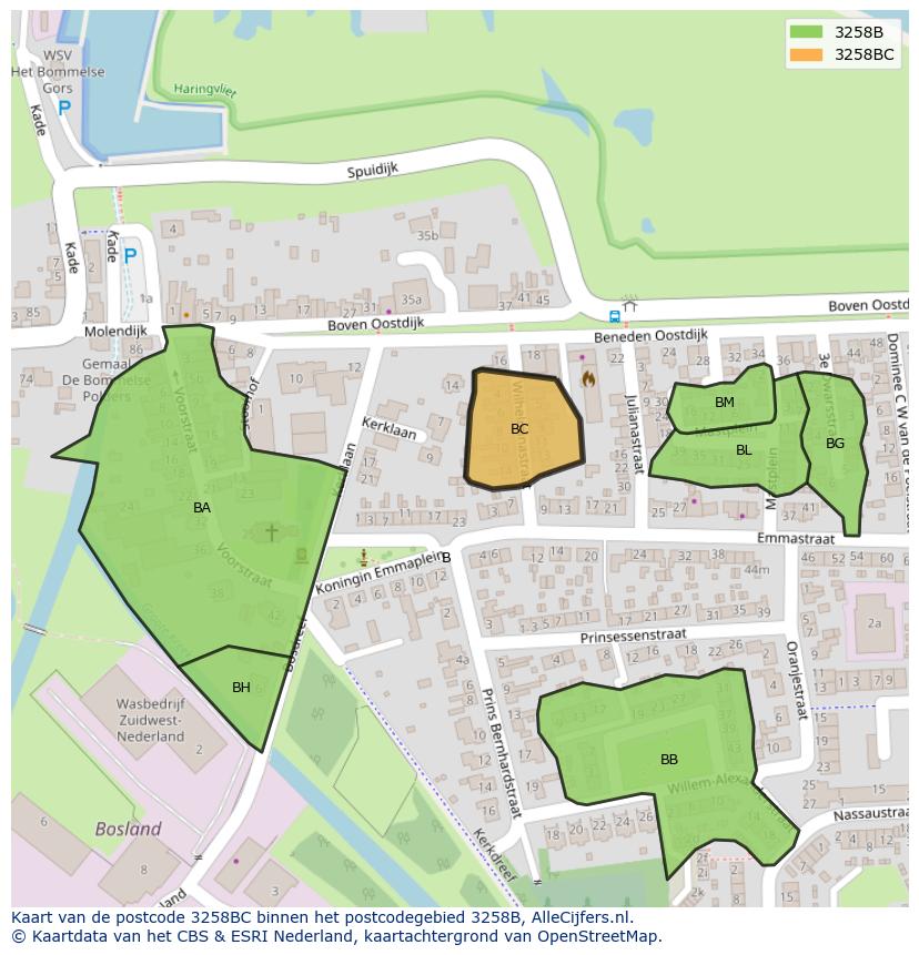 Afbeelding van het postcodegebied 3258 BC op de kaart.