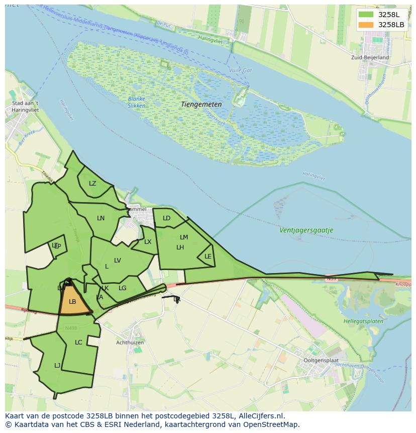 Afbeelding van het postcodegebied 3258 LB op de kaart.