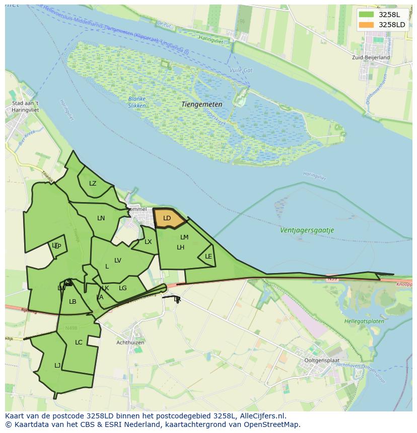 Afbeelding van het postcodegebied 3258 LD op de kaart.