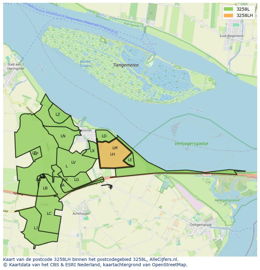 Afbeelding van het postcodegebied 3258 LH op de kaart.