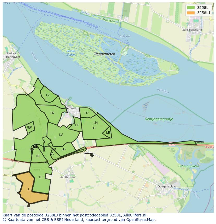 Afbeelding van het postcodegebied 3258 LJ op de kaart.