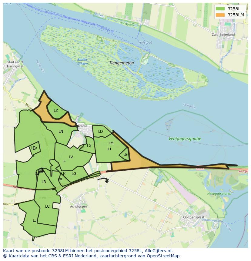 Afbeelding van het postcodegebied 3258 LM op de kaart.