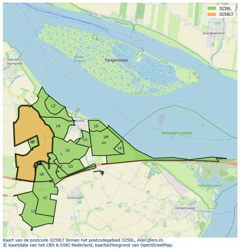 Afbeelding van het postcodegebied 3258 LT op de kaart.