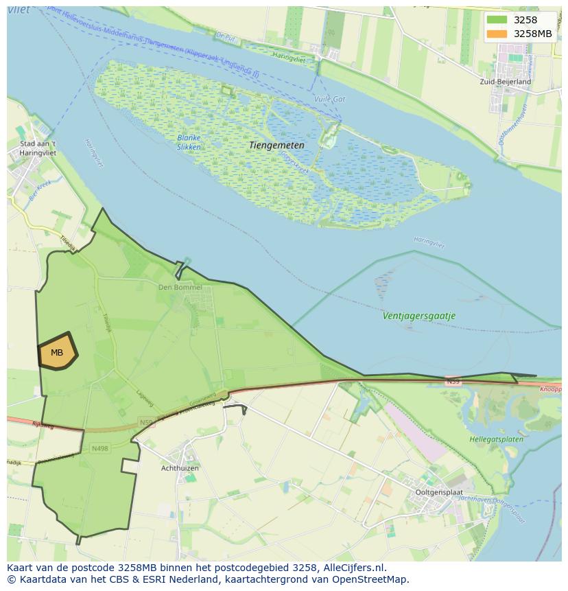 Afbeelding van het postcodegebied 3258 MB op de kaart.