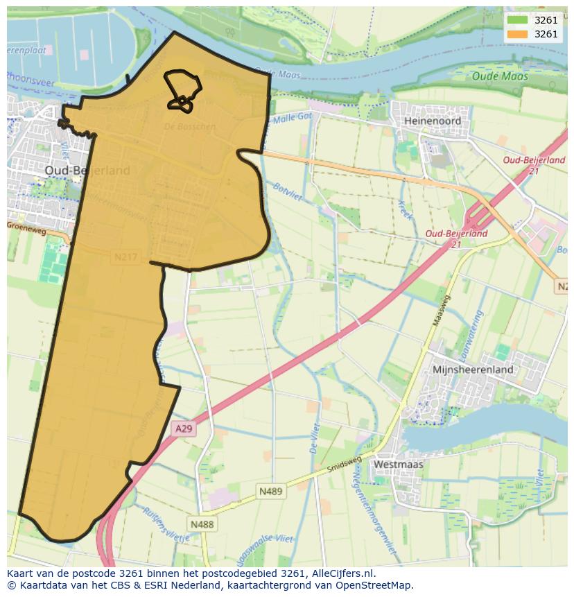 Afbeelding van het postcodegebied 3261 op de kaart.