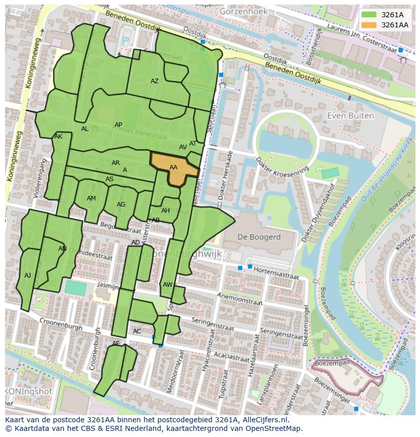 Afbeelding van het postcodegebied 3261 AA op de kaart.