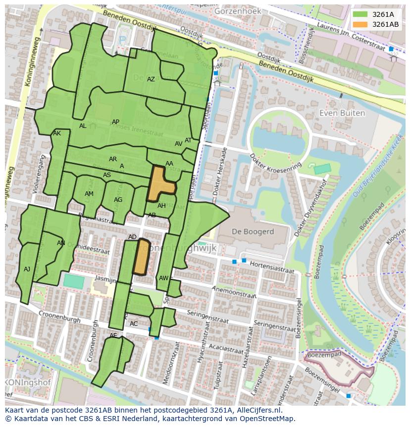 Afbeelding van het postcodegebied 3261 AB op de kaart.