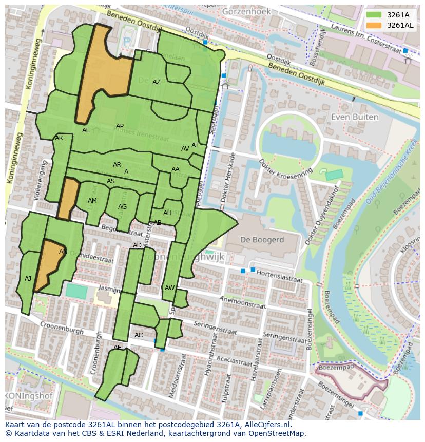 Afbeelding van het postcodegebied 3261 AL op de kaart.