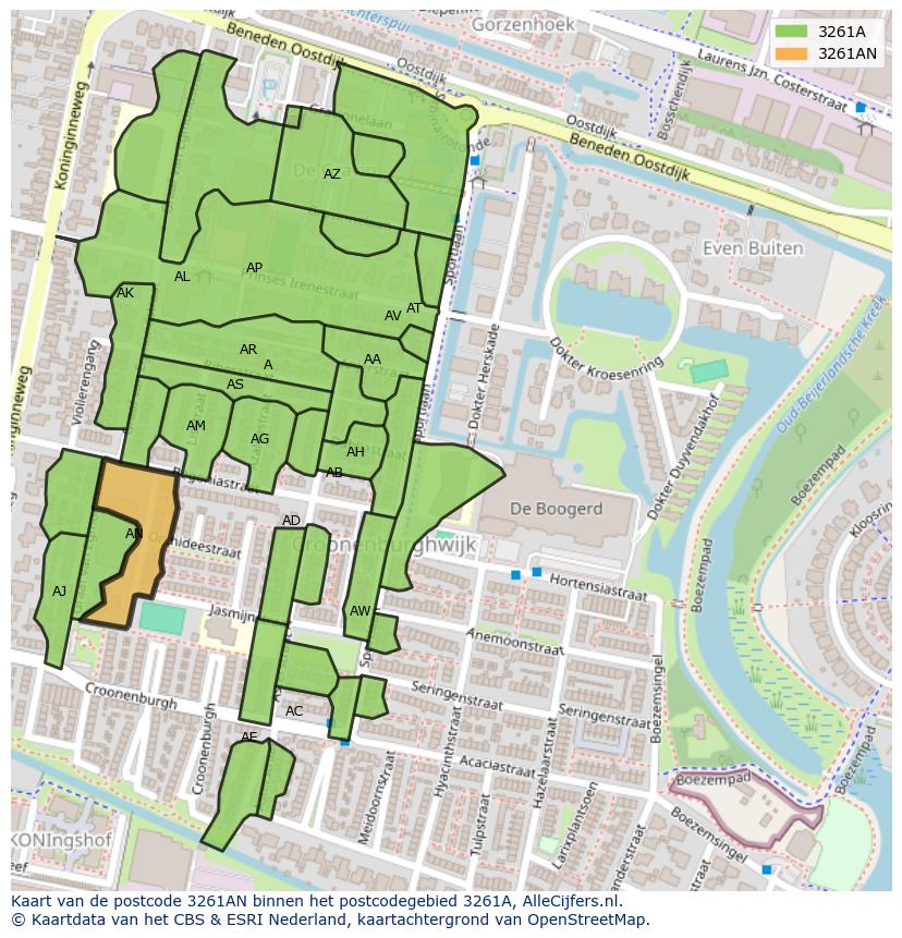 Afbeelding van het postcodegebied 3261 AN op de kaart.