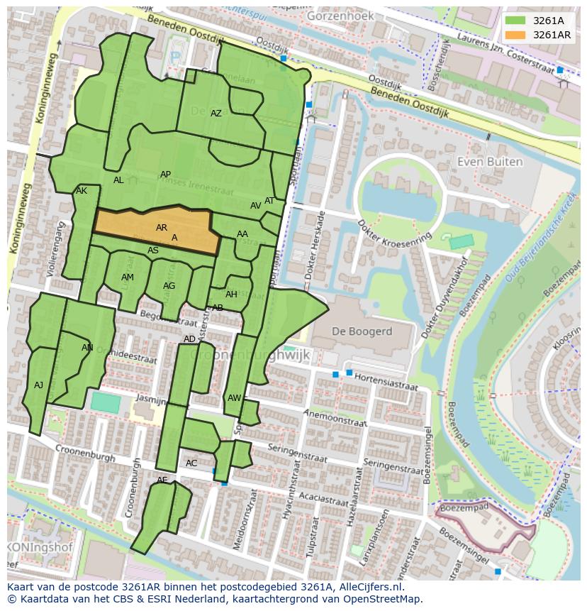 Afbeelding van het postcodegebied 3261 AR op de kaart.