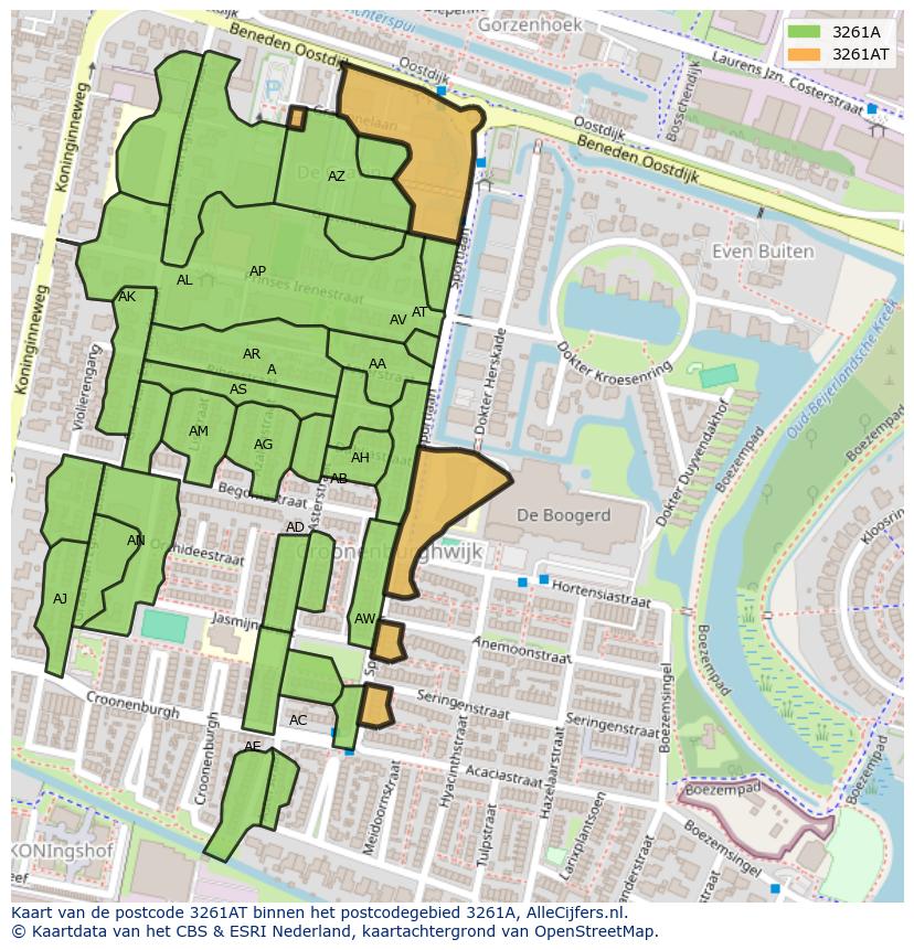 Afbeelding van het postcodegebied 3261 AT op de kaart.