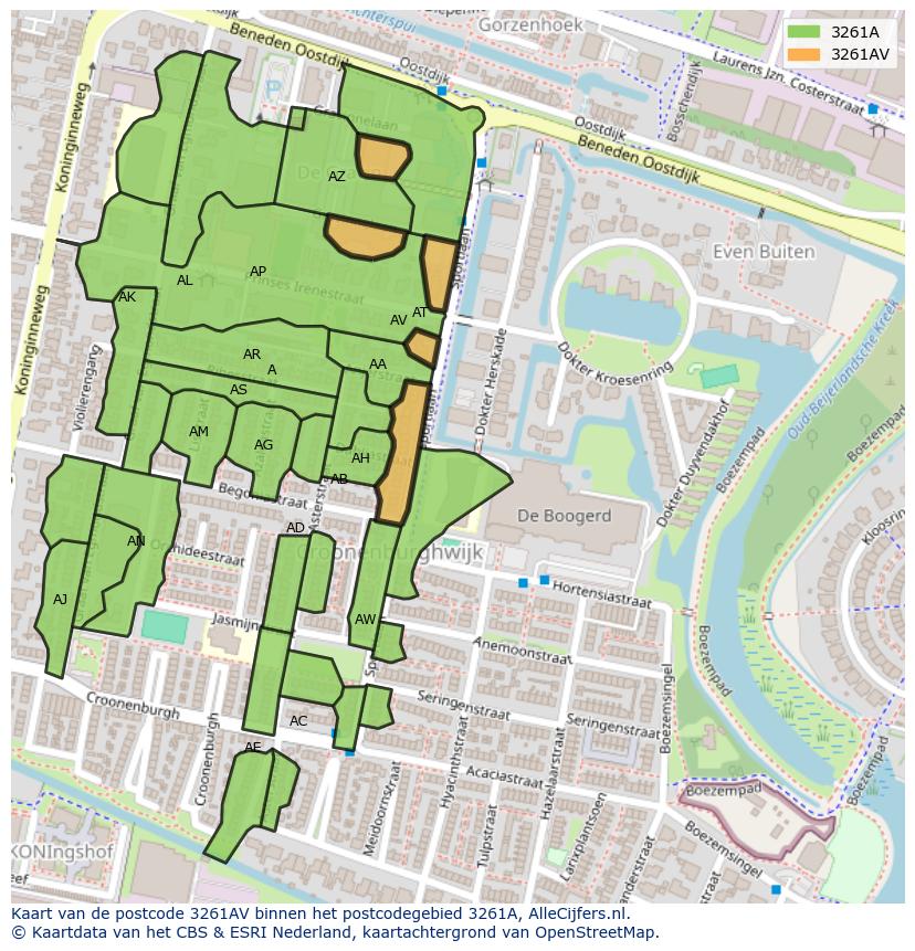 Afbeelding van het postcodegebied 3261 AV op de kaart.