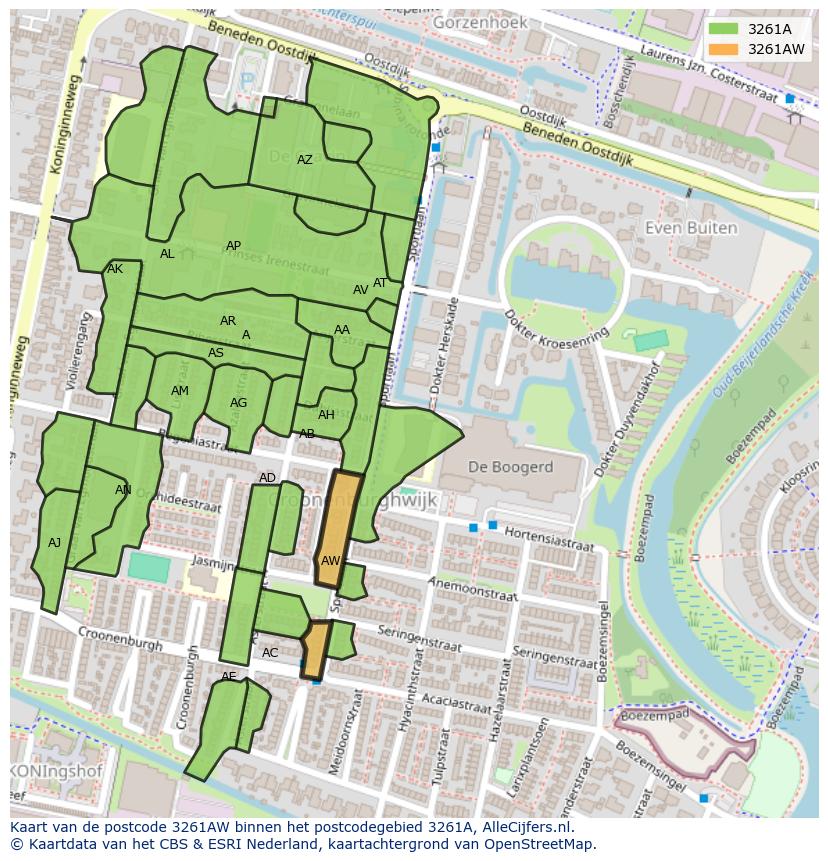 Afbeelding van het postcodegebied 3261 AW op de kaart.
